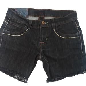 Womens Sz 25 Black Diana 5" Inch Grunge Cutoff Jean Red Embroidery Denim Shorts